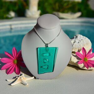 Textured coastal pendant necklace Artisan handmade spring green jewelry